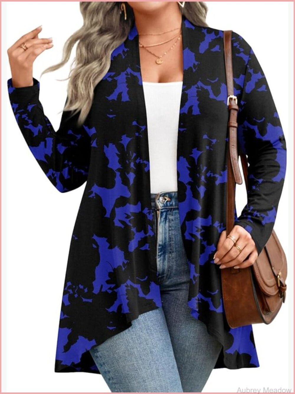 Plus Size Cardigan Lightweight Long Sleeve Open Front Flowy Hem 1X-5X